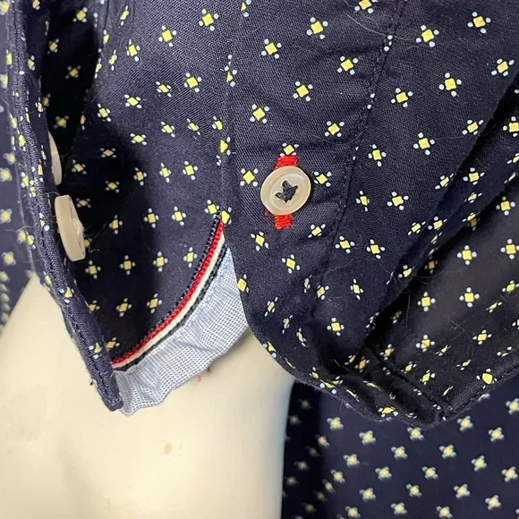Tommy Hilfiger Men’s Small Button-Down Shirt Navy Yellow Cotton Stretch EUC ✨ - Picture 8 of 15